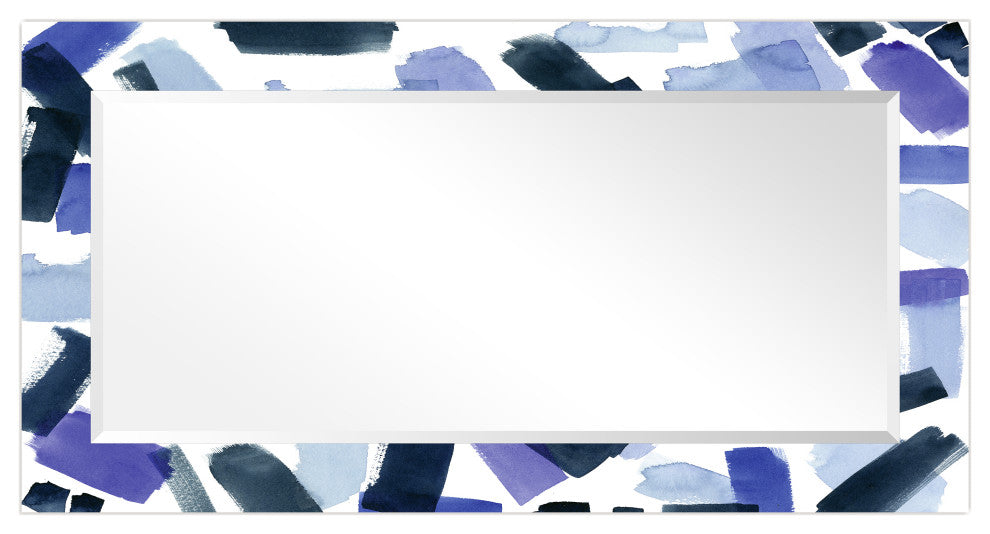 "Cerulean" Beveled Mirror on Printed Abstarct Tempered Art Glass, 54x28"