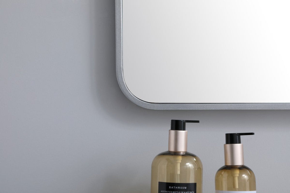 Ellis Soft Corner Metal Rectangular Mirror, Silver, 36"x40"