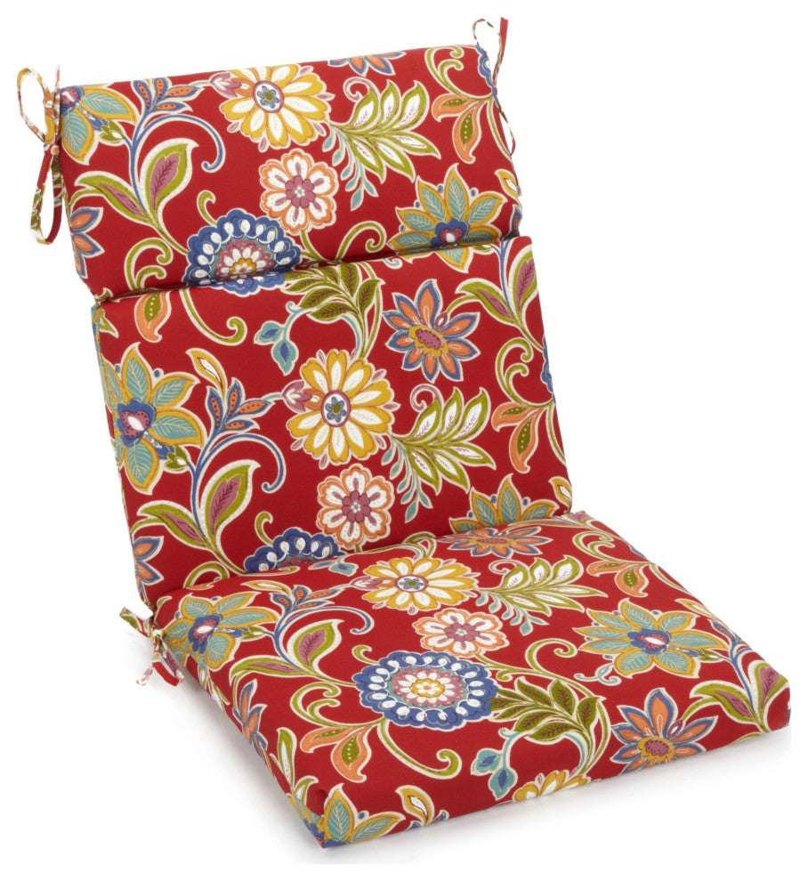 18"X38" Spun Polyester Patterned Outdoor Squared Chair Cushion, Alenia Pompeii