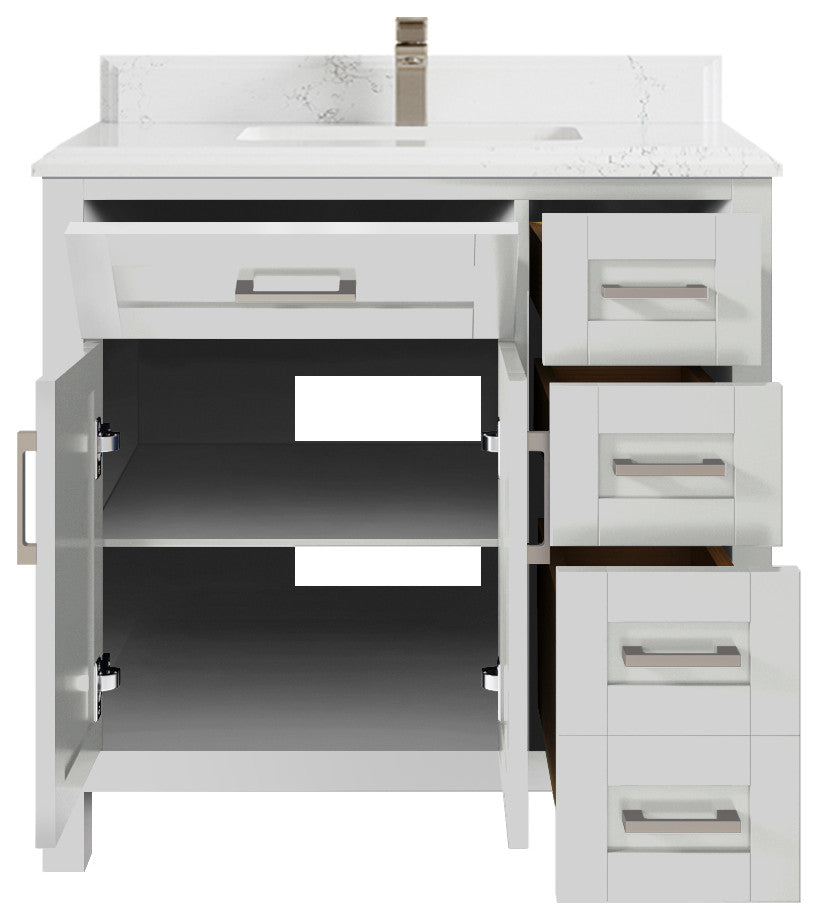 Cambridge 36 Center Sink Bath Vanity in Coventry Gray 1.5" Empira Quartz