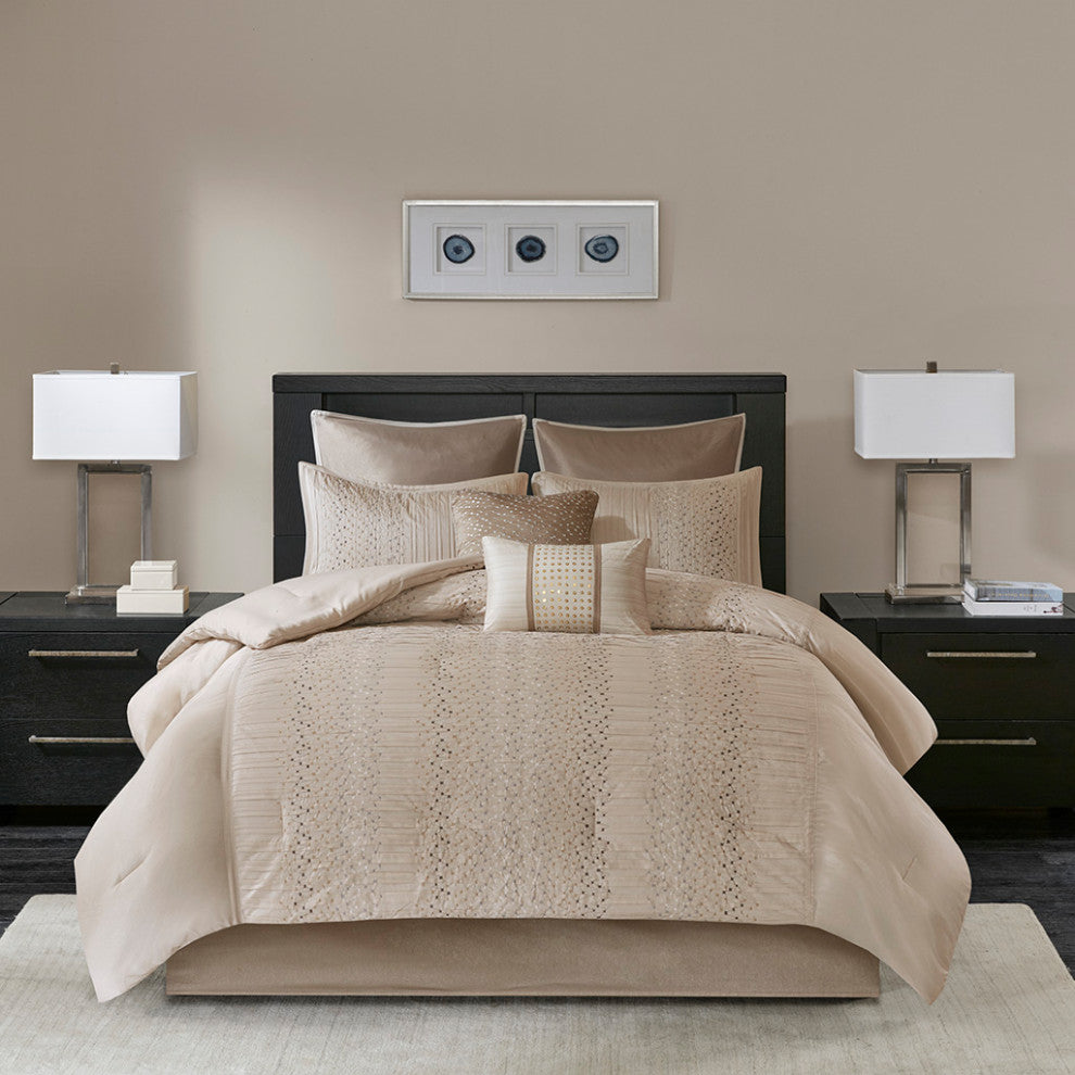 Madison Park Camelia 8 Piece Embroidered Comforter Set in Natural