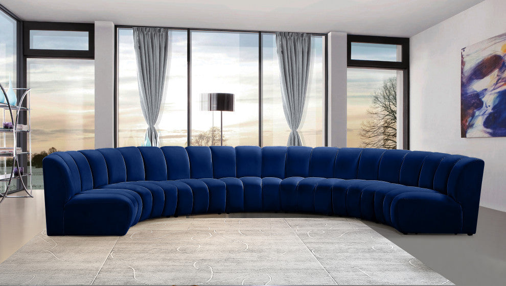Infinity Channel Tufted Velvet Modular Chair, Navy, 7 Piece