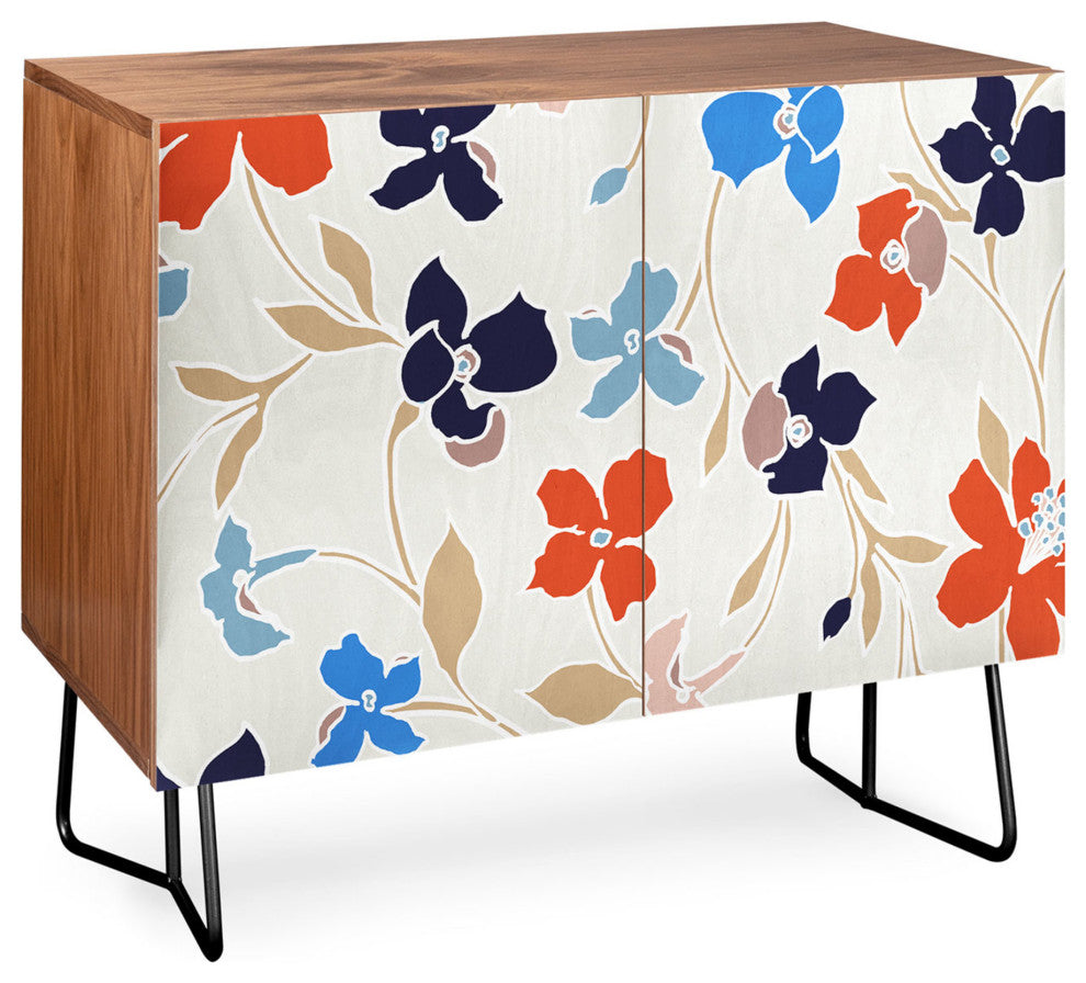 Deny Designs Freeland Credenza, Walnut, Black Steel legs