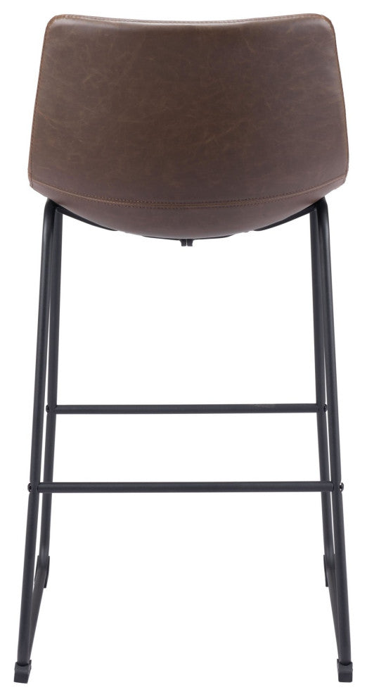 Bar Stool Chair, Set of 2, Faux Vinyl Leather, Vintage Brown Black, Industrial