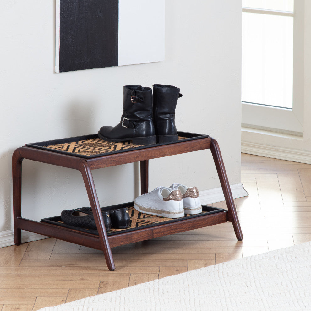 Double-Tier Brown Stand With 2-Pair Rubber Boot Trays Ibadan