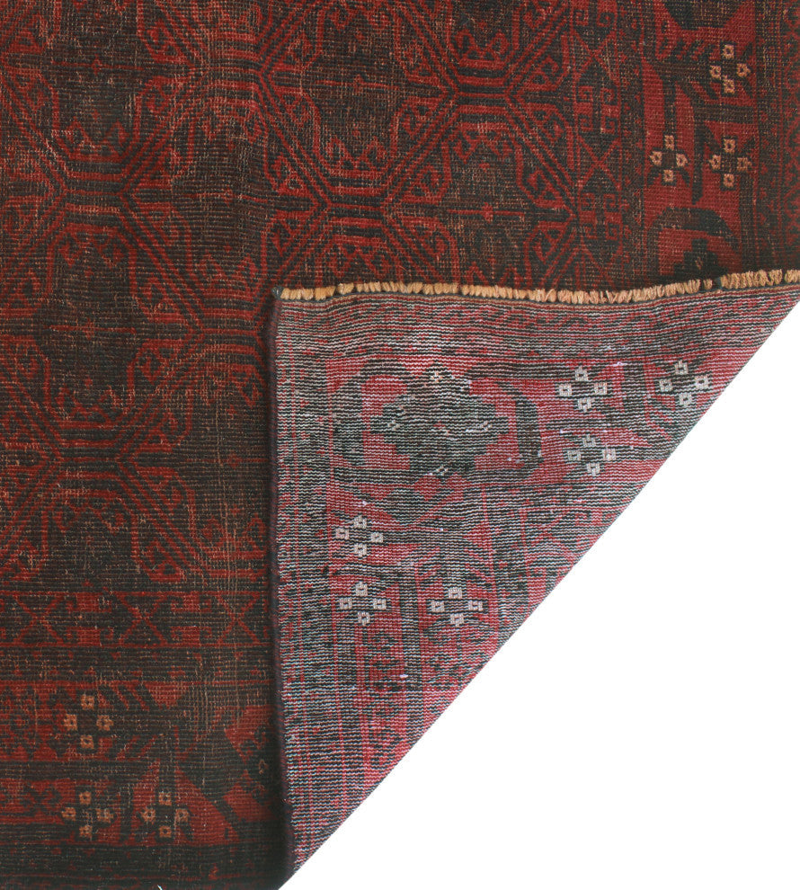 Vintage Distressed Hootan Red/Charcoal Rug, 3'7 x 6'9