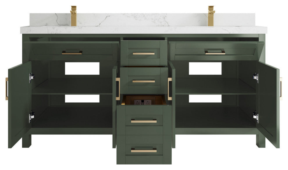 Cambridge 72 Double Sink Bath Vanity in Pewter Green 2" Calacatta Nuvo