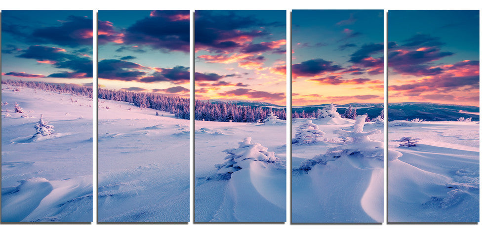 "Winter in Carpathian Mountains" Landscape Canvas Photo Print, 5 Panels, 60"x28"