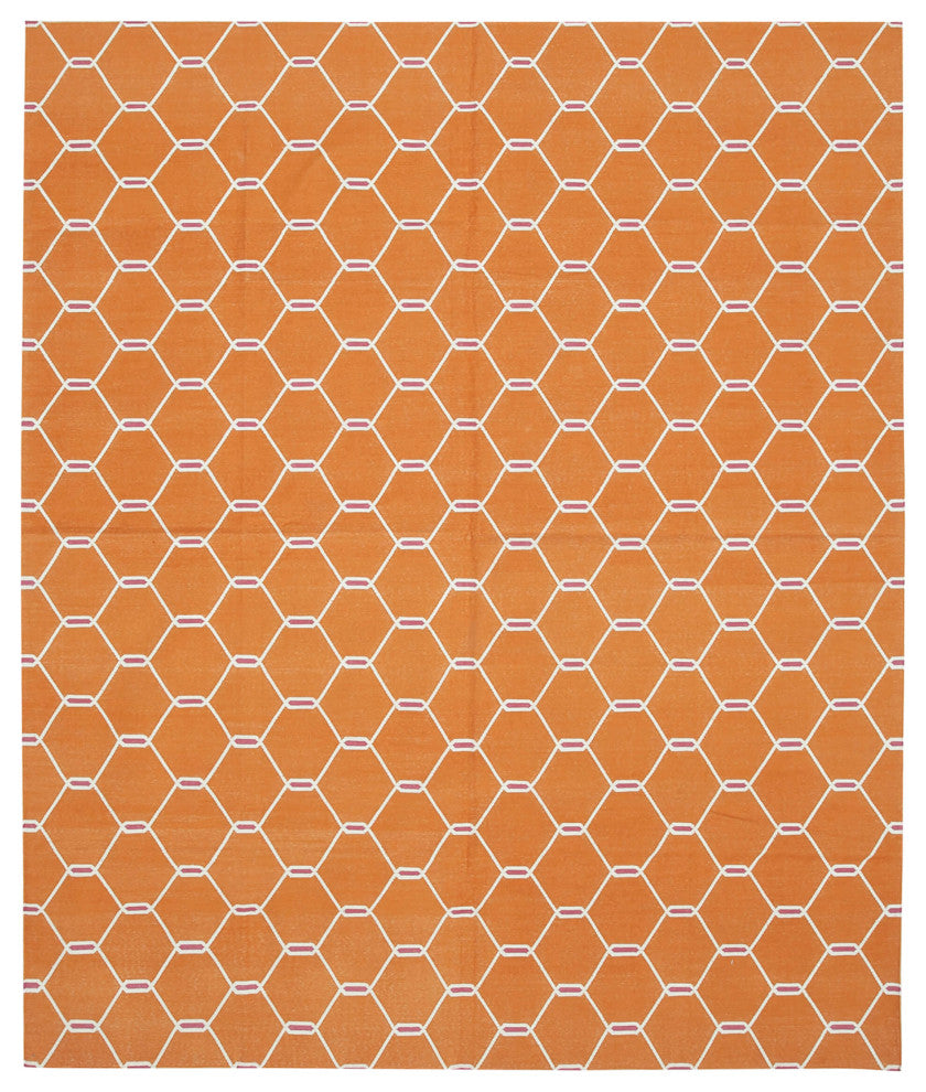 Rug N Carpet - Handmade Wool 8' 1'' x 9' 8'' Modern Design Dhurrie Kilim Rug