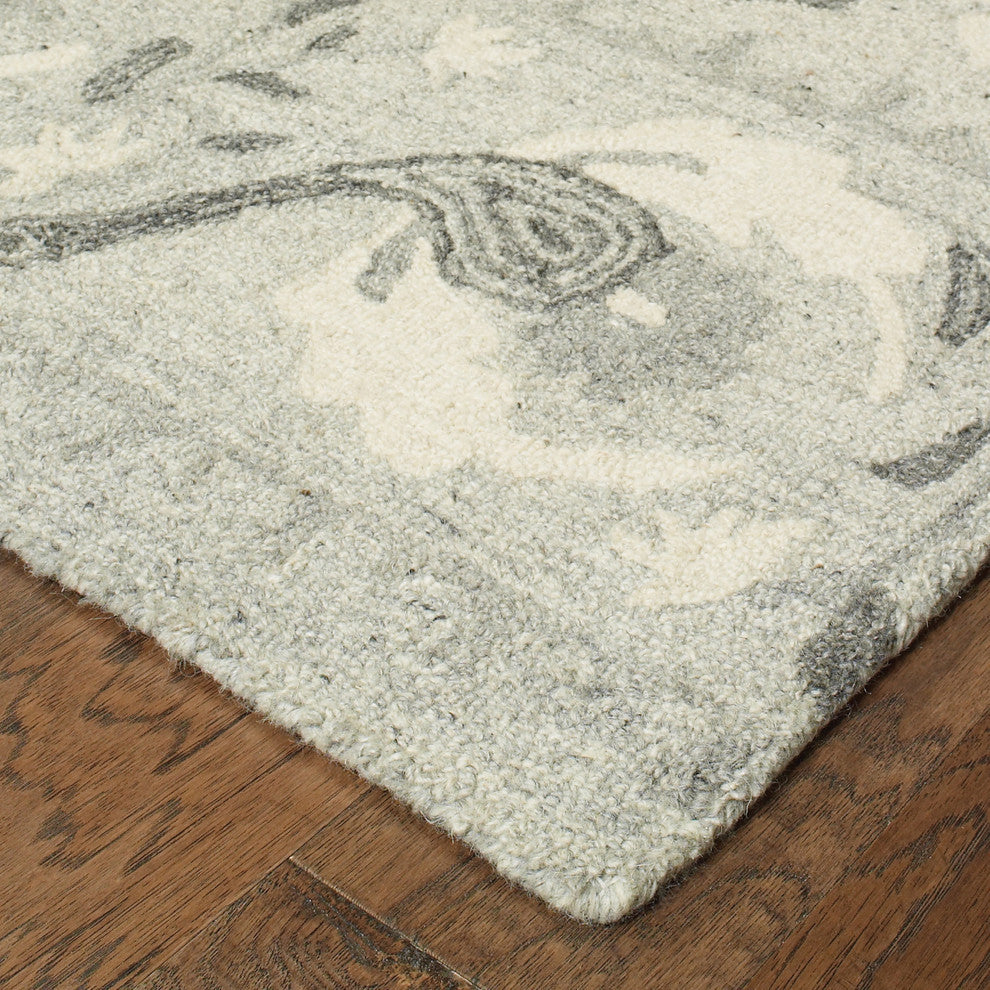 Cecilia Hand-tufted Wool Bordered Medallion Ash/Ivory Area Rug, 5'x8'