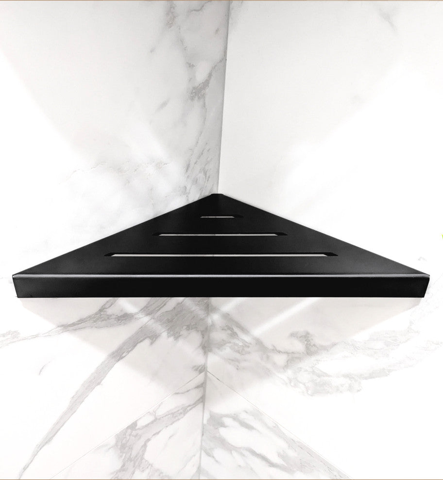 SereneDrains Stainless Steel Shower Bathroom Corner Shelf Triangle 9" Black