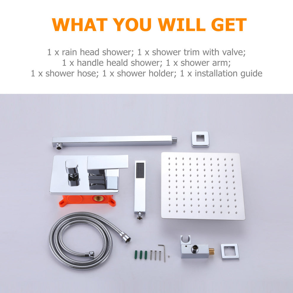 Givingtree Mount Pressure Balanced Shower System Set 10 in, Polished Chrome