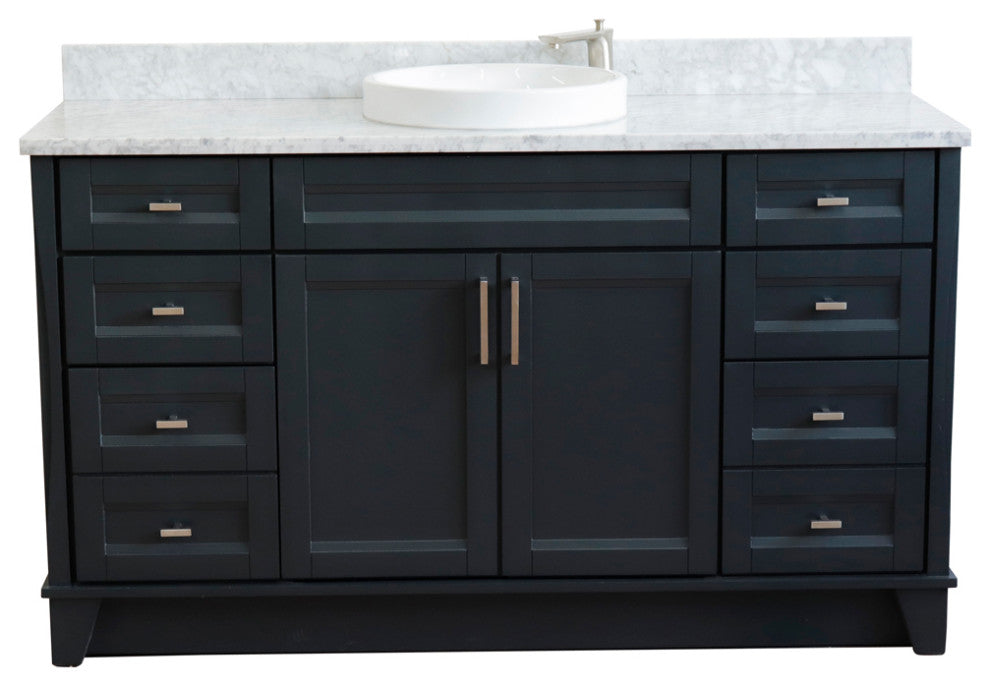 61" Single Sink Vanity, Dark Gray Finish And White Carrara Marble