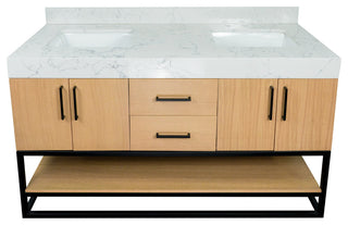 Ellis 60" Bathroom Vanity, Blonde, Top: Engineered Marble, Double Sink