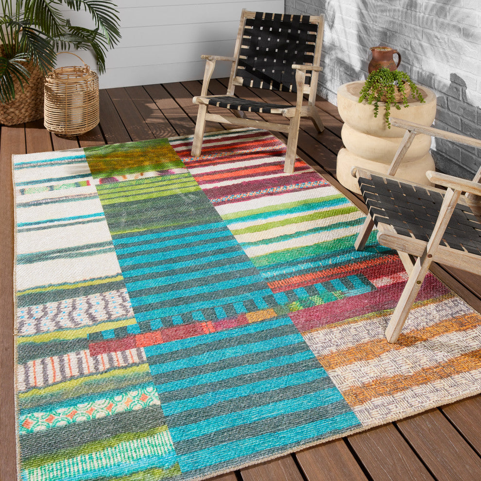 Vibe Bellium Outdoor Striped Multicolor/Blue Runner Rug 2'6"X8'