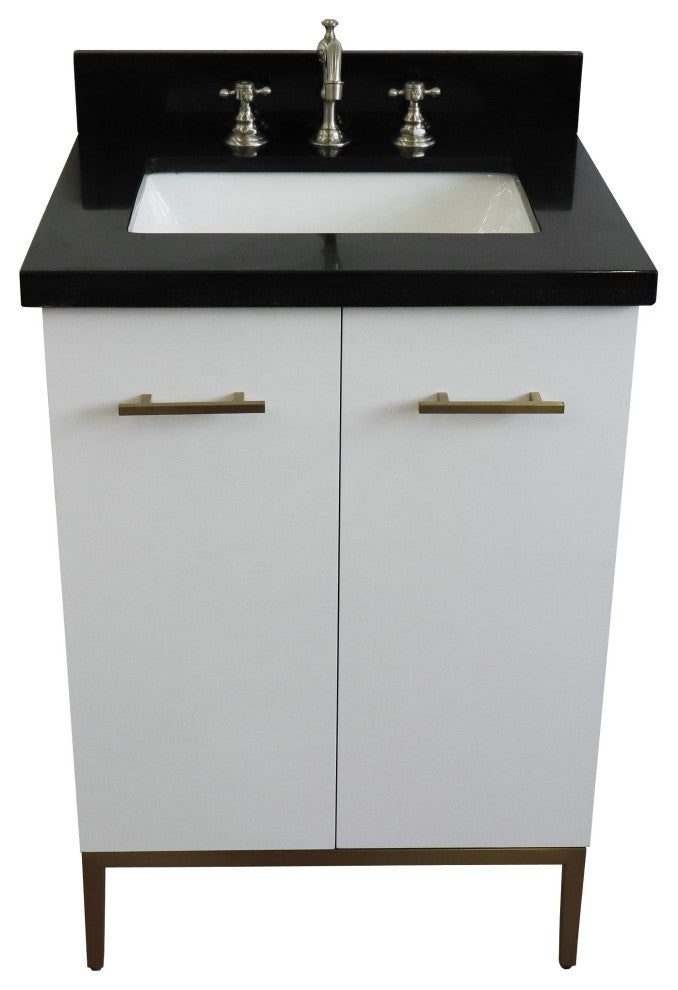 25" Single Sink Vanity, White Finish With Black Galaxy Granite