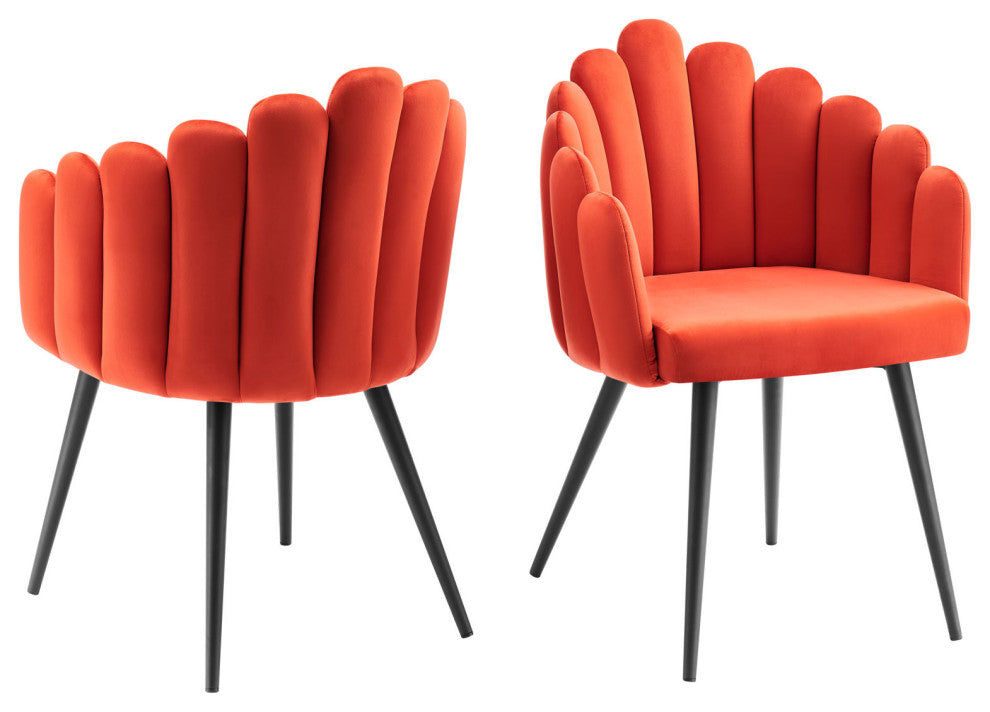Dining Chair, Set of 2, Orange Black, Velvet, Modern, Cafe Bistro Hospitality