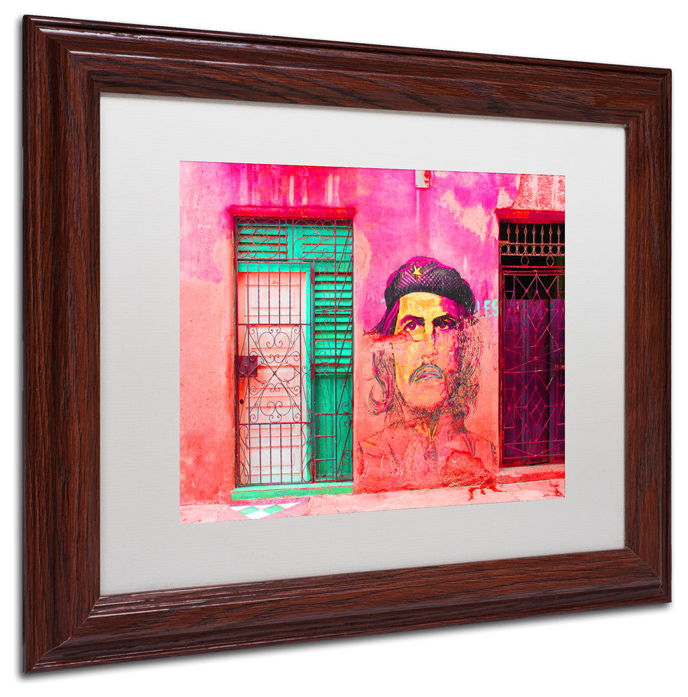 ''Che On The Wall Havana'' Matted Framed Art, Wood Frame, White Matte, 14x11