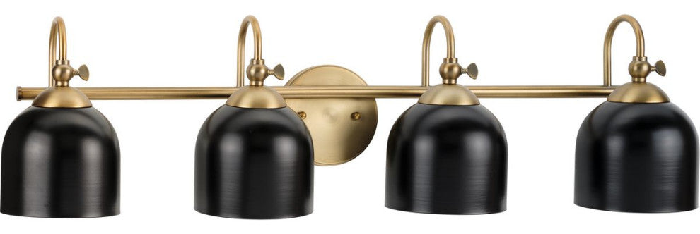 Dalton Collection 4-Light Farmhouse Vintage Brass Metal Shade Bath Vanity Light