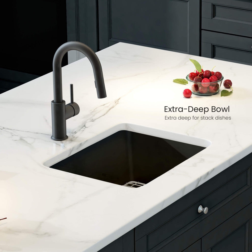 Pure 18" Fireclay Kitchen Undermount Single Bowl Sink, Matte Black
