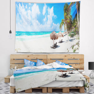 Bright Caribbean Beach Abstract Wall Tapestry, 39"x32"