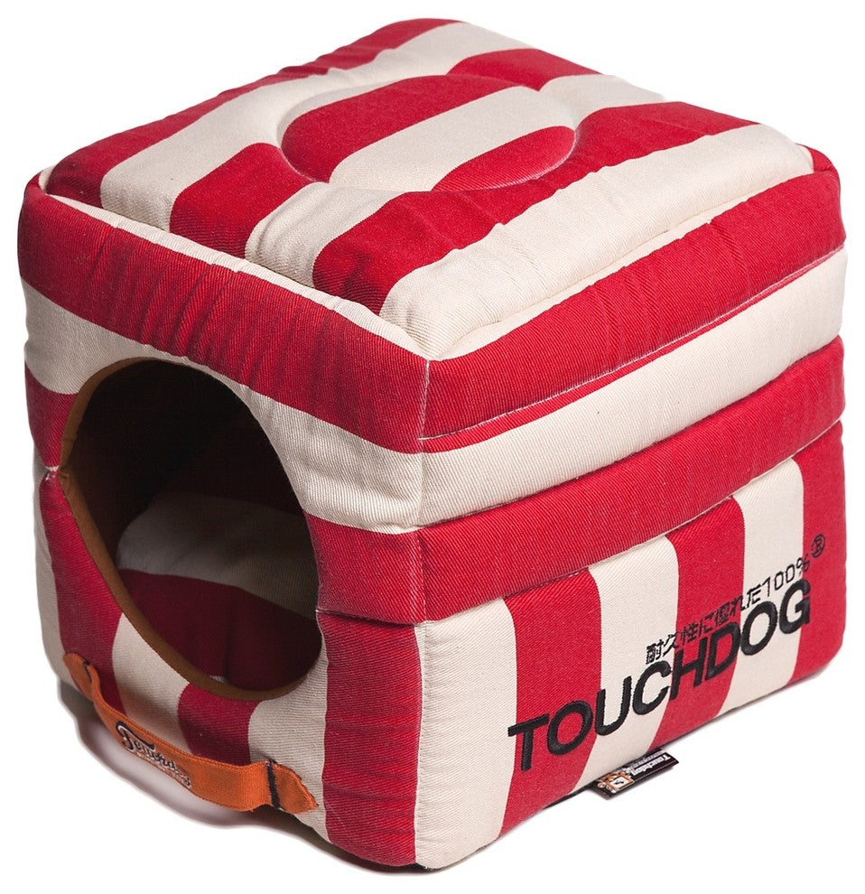 Touchdog Polo-Striped Convertible and Reversible 2-in-1 Dog House Bed