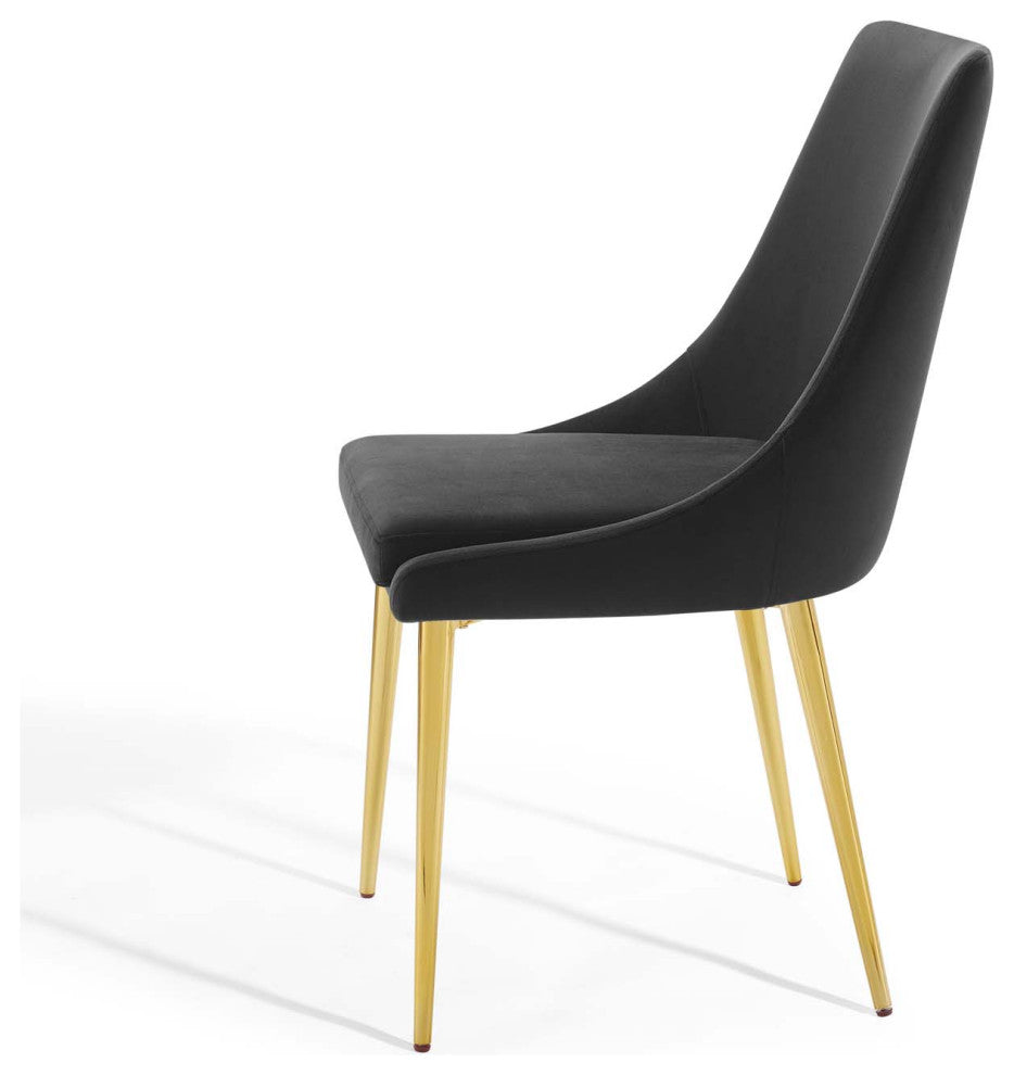 Side Dining Chair, Velvet, Metal, Black, Modern, Bistro Restaurant Hospitality