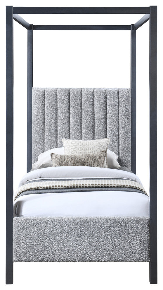Kelly Boucle Fabric Upholstered Bed, Gray, Twin