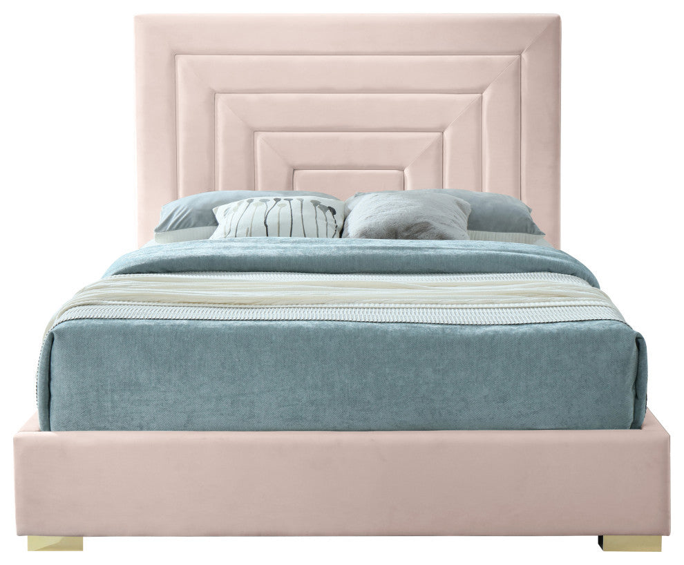 Nora Velvet Upholstered Bed, Pink, Queen