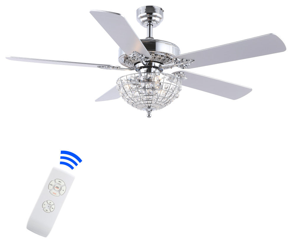 Mandy 52" 3-Light Glam Crystal Dome Shade LED Ceiling Fan With Remote, Chrome