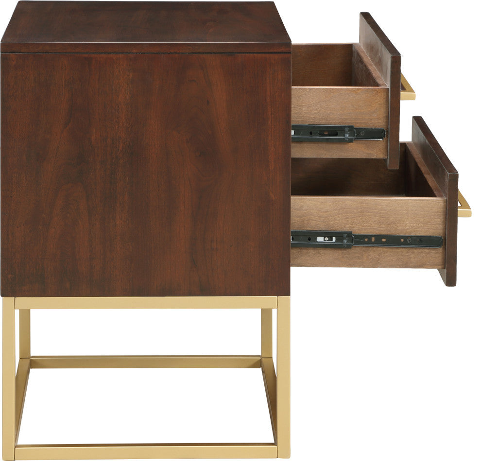 Maxine Wood Nightstand With Durable Brushed Gold Metal Base, Dark Cherry Finish