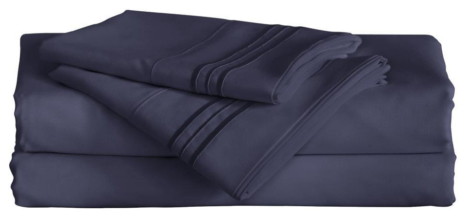 Furinno Angeland Vienne 3-Piece Microfiber Bed Sheet Set, Twin, Navy Blue