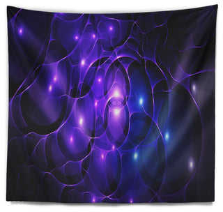Blue Fractal Space Circles Abstract Wall Tapestry, 60"x50"