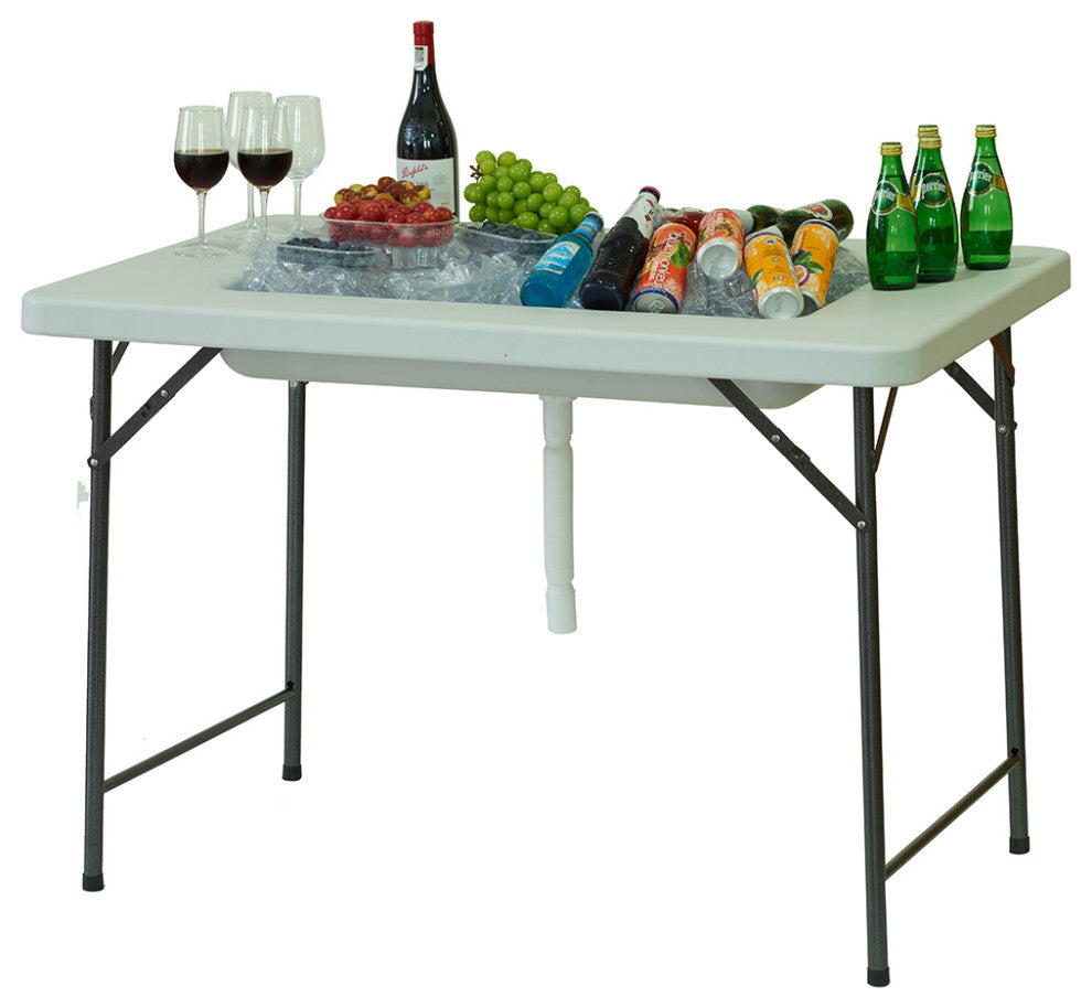 Modern Home 4' Foldable Party Ice Bin Table with Edge and Skirt - Portable Fold