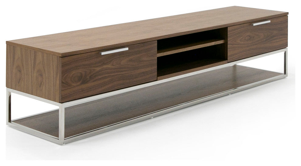 Modrest Heloise Modern Walnut and Stainless Steel TV Stand