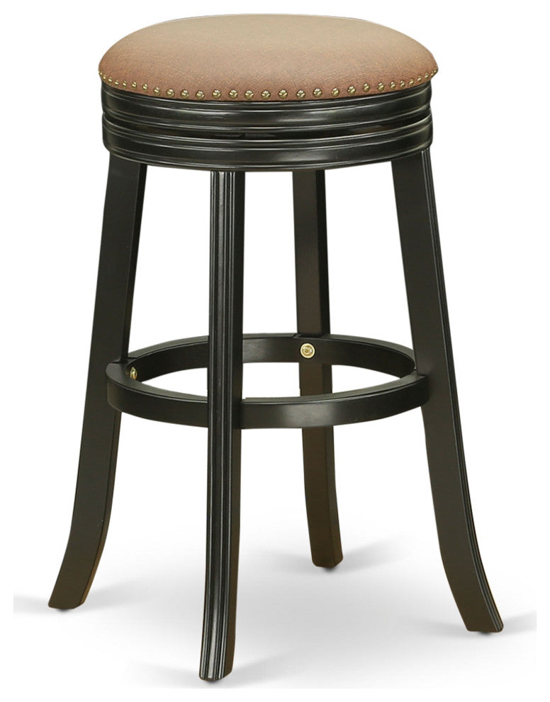 Swivel Backless Barstool 30'' Seat Height, Black Leg, F12-12 Pu Leather Brown