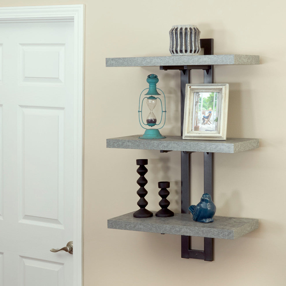 Jamestown 3 Tier Wall Shelf, Single-Hole Mount Rustic Slate Concrete,