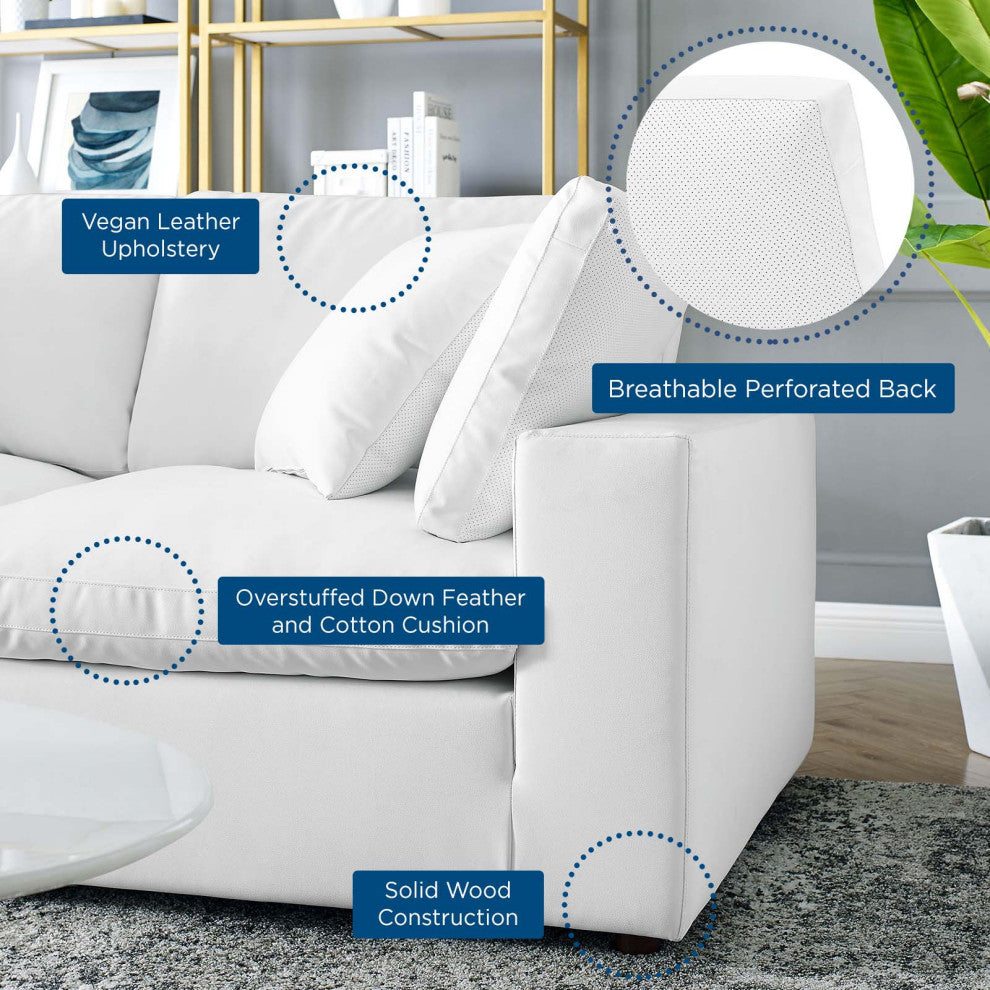 Commix Down Filled Overstuffed Vegan Leather 8-Piece Sectional Sofa - White