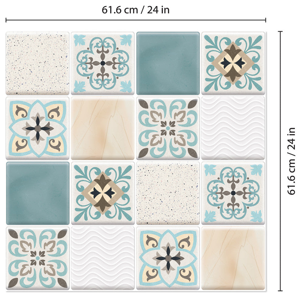 6" Sanish Retro Mediterranean Crush Glossy 16 pcs 3D Tile Stickers