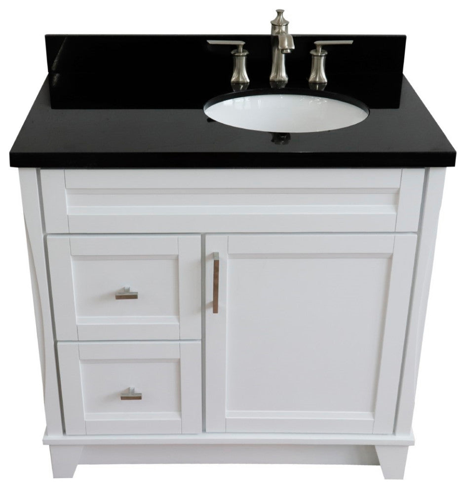 37" Single Sink Vanity, White Finish With Black Galaxy Granite
