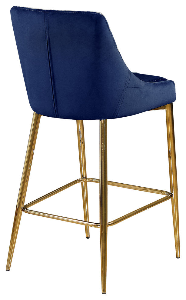 Karina Velvet Stool (Set of 2), Navy, Gold Base