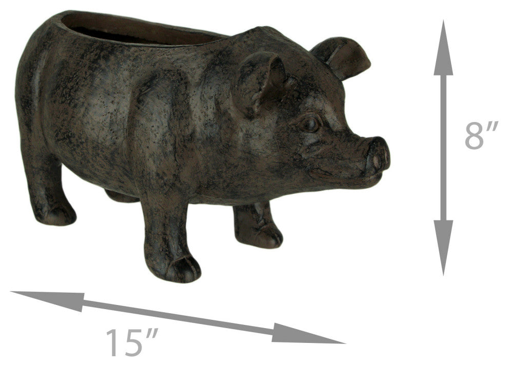 Distressed Brown Resin Indoor Outdoor Rustic Farmhouse Pig Planter