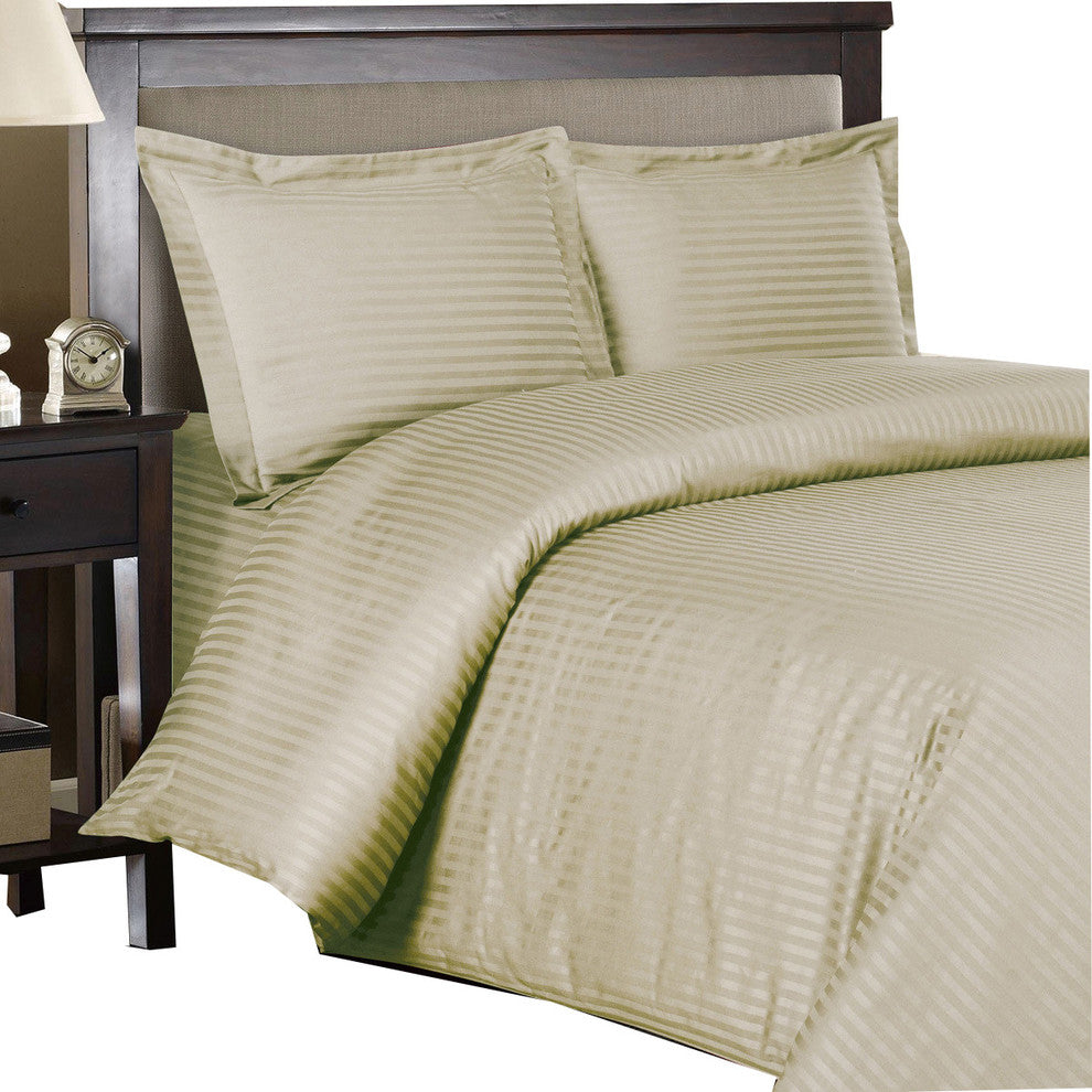 100% Cotton 300TC Striped Duvet Cover Set, Linen, Twin/Twin Xl