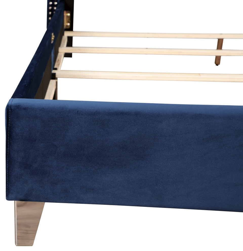 Chester Upholstered Velvet Bed, Navy, Full