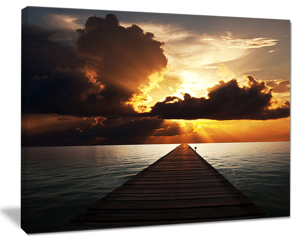 "Indefinite Wooden Pier To Gloomy Sea" Sea Bridge Canvas Print, 40"x30"