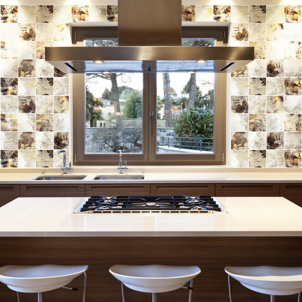 Gold White Tile 3D Wall Panels, Set of 5, Covers 29 Sq Ft