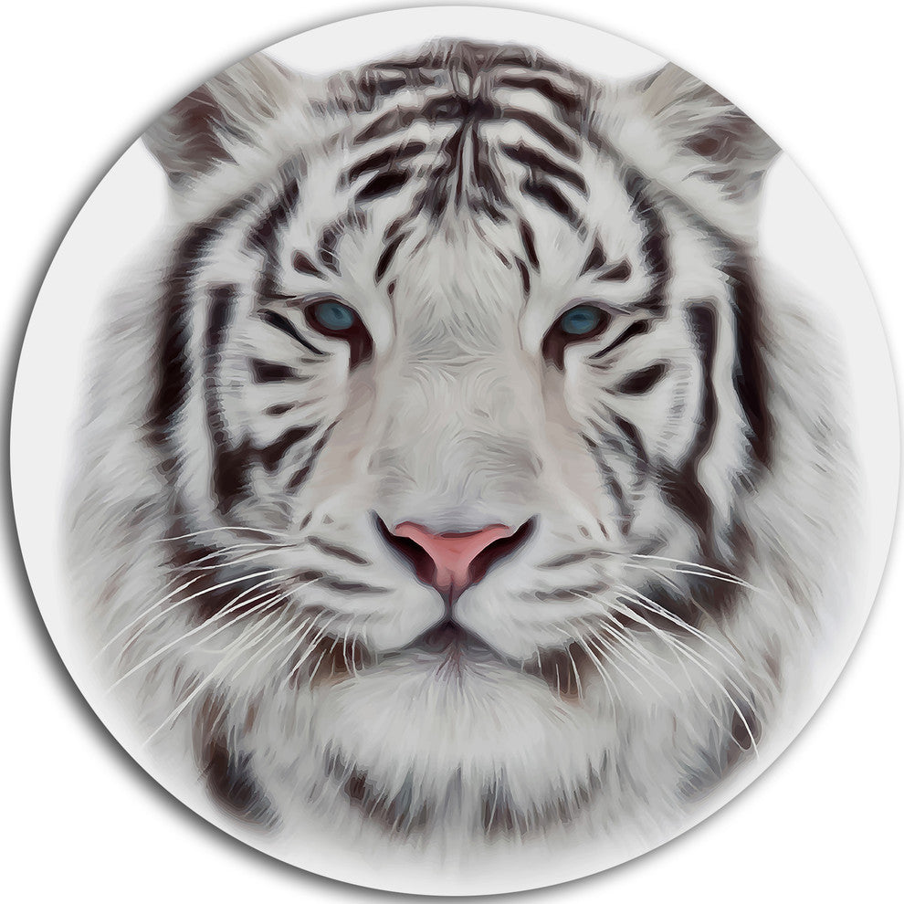 White Bengal Tiger, Animal Large Disc Metal Wall Art, 23"