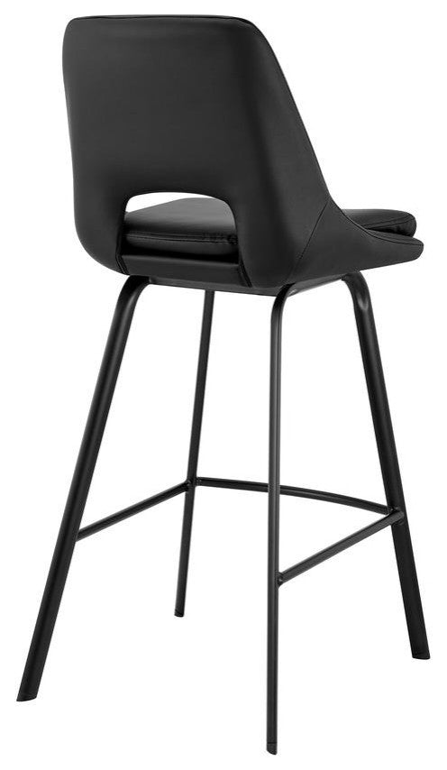 Carise Black Faux Leather and Black Metal Swivel 30" Bar Stool