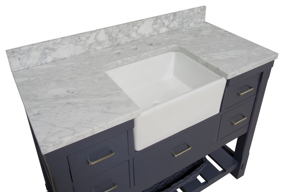 Charlotte 48" Bathroom Vanity, Marine Gray, Carrara Marble