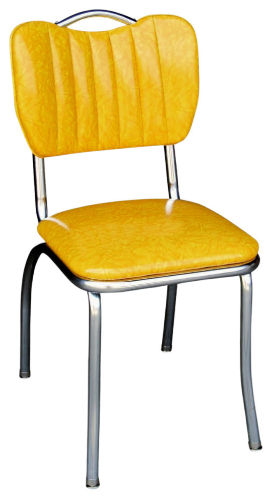 Retro Home Upholstered Handle Back Dining Chair, Cracked Ice Yellow